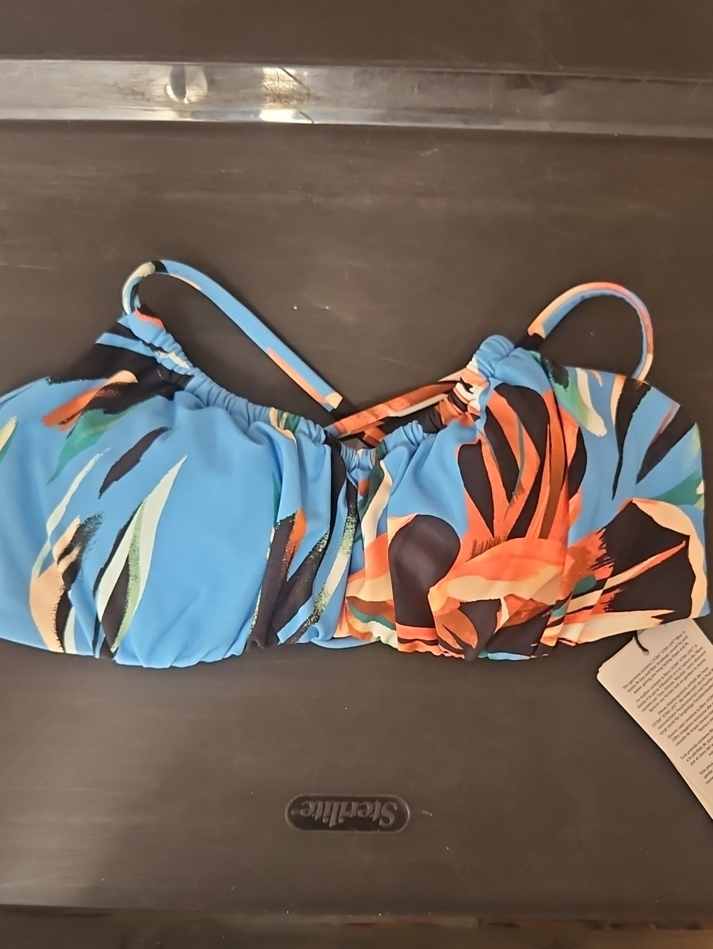 CALIA Women's Swim Scrunched Tie Back Bikini Top: TRANQUIL BLUE FLORAL: NWT: XS